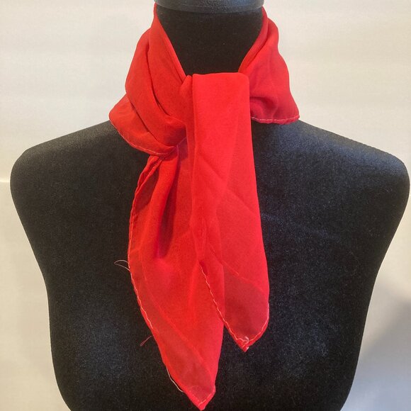 Mid Century Chiffon Scarf Sheer Red 60s Vintage Boho Audrey Hepburn Mod Look - Picture 1 of 4
